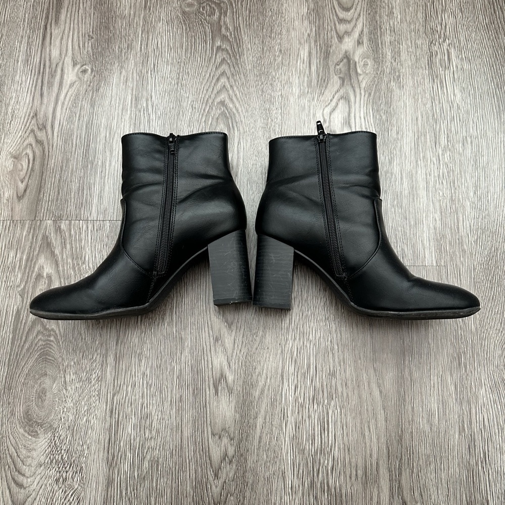Faux Leather Block Heel Ankle Boots for Women